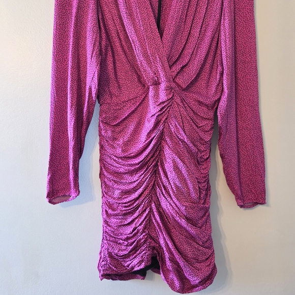 Zara Women's Ruched Satin Effect Print Wrap Dress Fuchsia Pink Size Small - Picture 10 of 15
